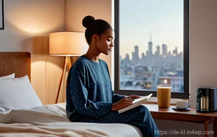 기술 통합 설계의 적용 사례 분석 - **A Serene Smart Morning:** A cozy, modern bedroom bathed in soft, early morning light. Automated bl...