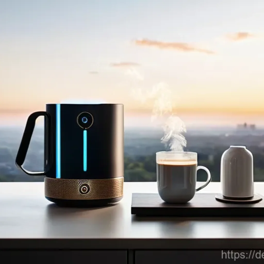 IoT 기반 생활환경 디자인의 미래 - **Prompt:** "A serene, modern living room bathed in the soft glow of morning light, with automated s...