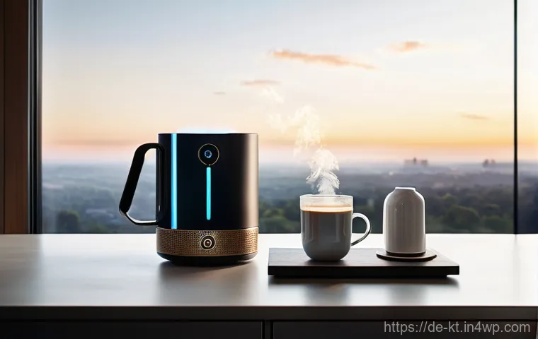 IoT 기반 생활환경 디자인의 미래 - **Prompt:** "A serene, modern living room bathed in the soft glow of morning light, with automated s...