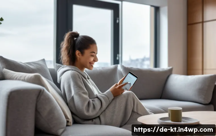 AI를 활용한 개인 맞춤형 생활환경 - **"A cozy and inviting smart home living room bathed in soft, warm amber light during the early even...