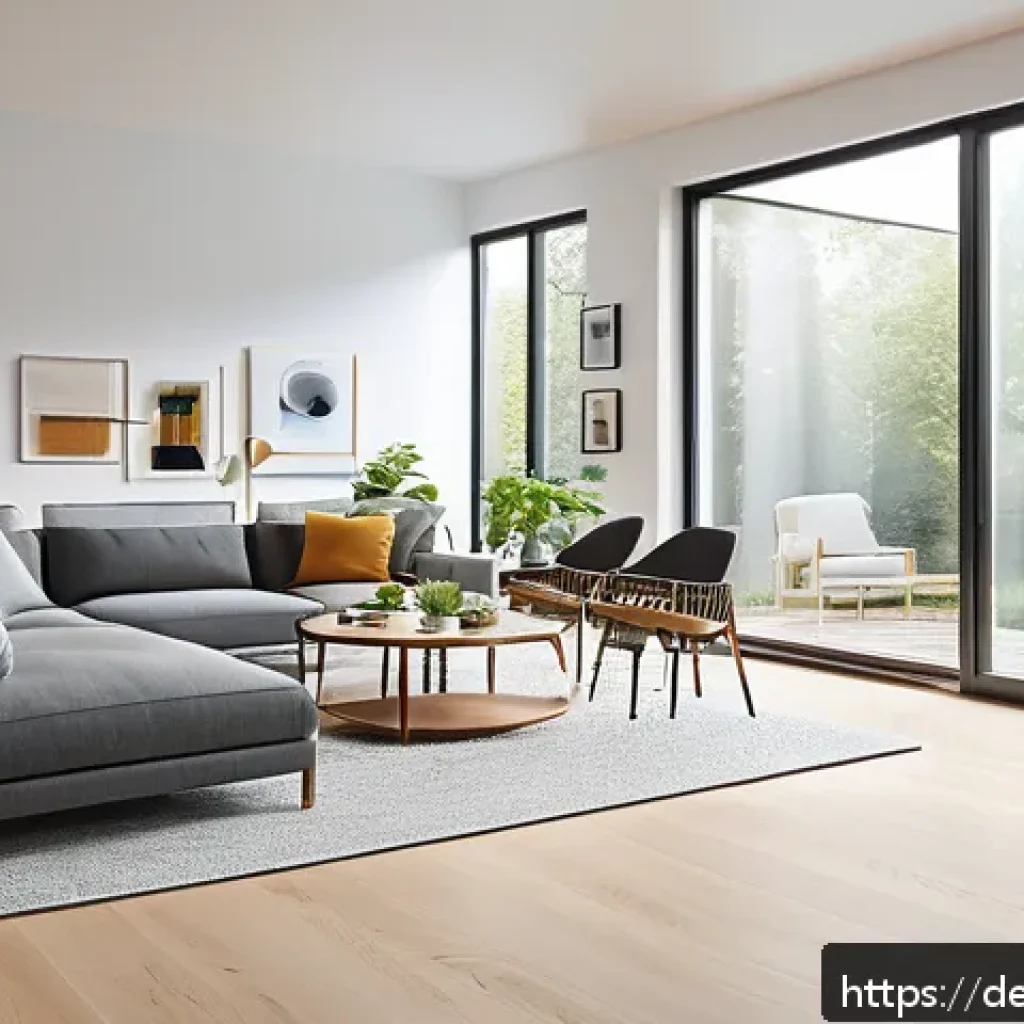 스마트 홈 기기의 설치 가이드 - A modern German living room showcasing a smart home setup with multiple Zigbee-connected devices suc...