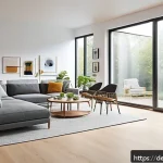 스마트 홈 기기의 설치 가이드 - A modern German living room showcasing a smart home setup with multiple Zigbee-connected devices suc...